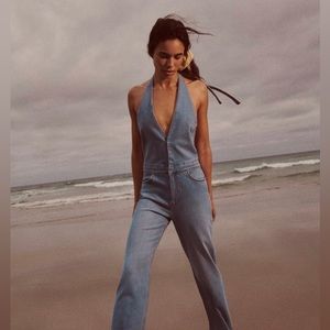 Zara Denim Halter Jumpsuit